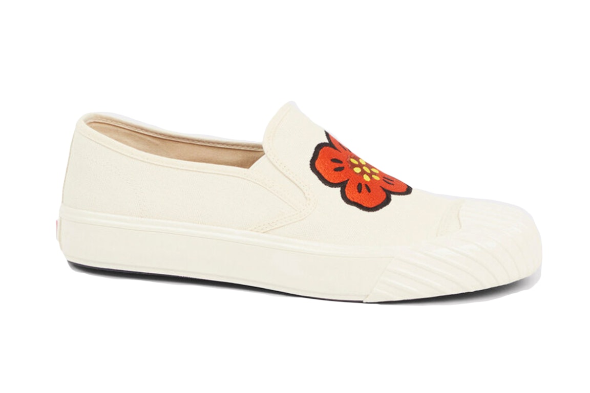 Pre-owned Kenzo School Slip On Trainers Cream In Cream/red/white