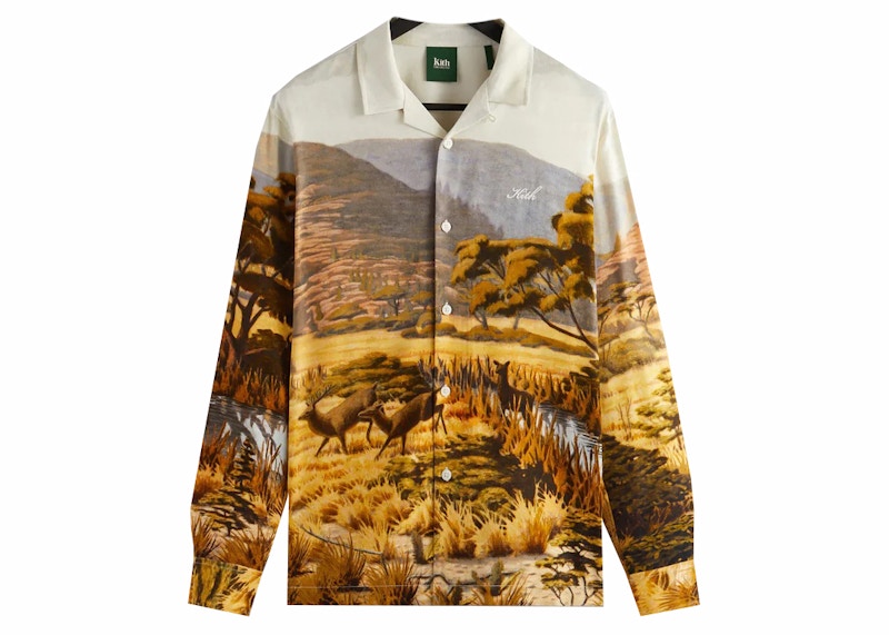 Kith AMNH Landscape Long Sleeve Camp Collar Shirt White Men's