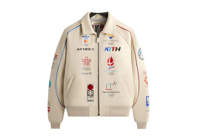 kith ジャケット ショート丈 Kith AVIREX Olympics Heritage Leather Bomber Jacket Tofu メンズ