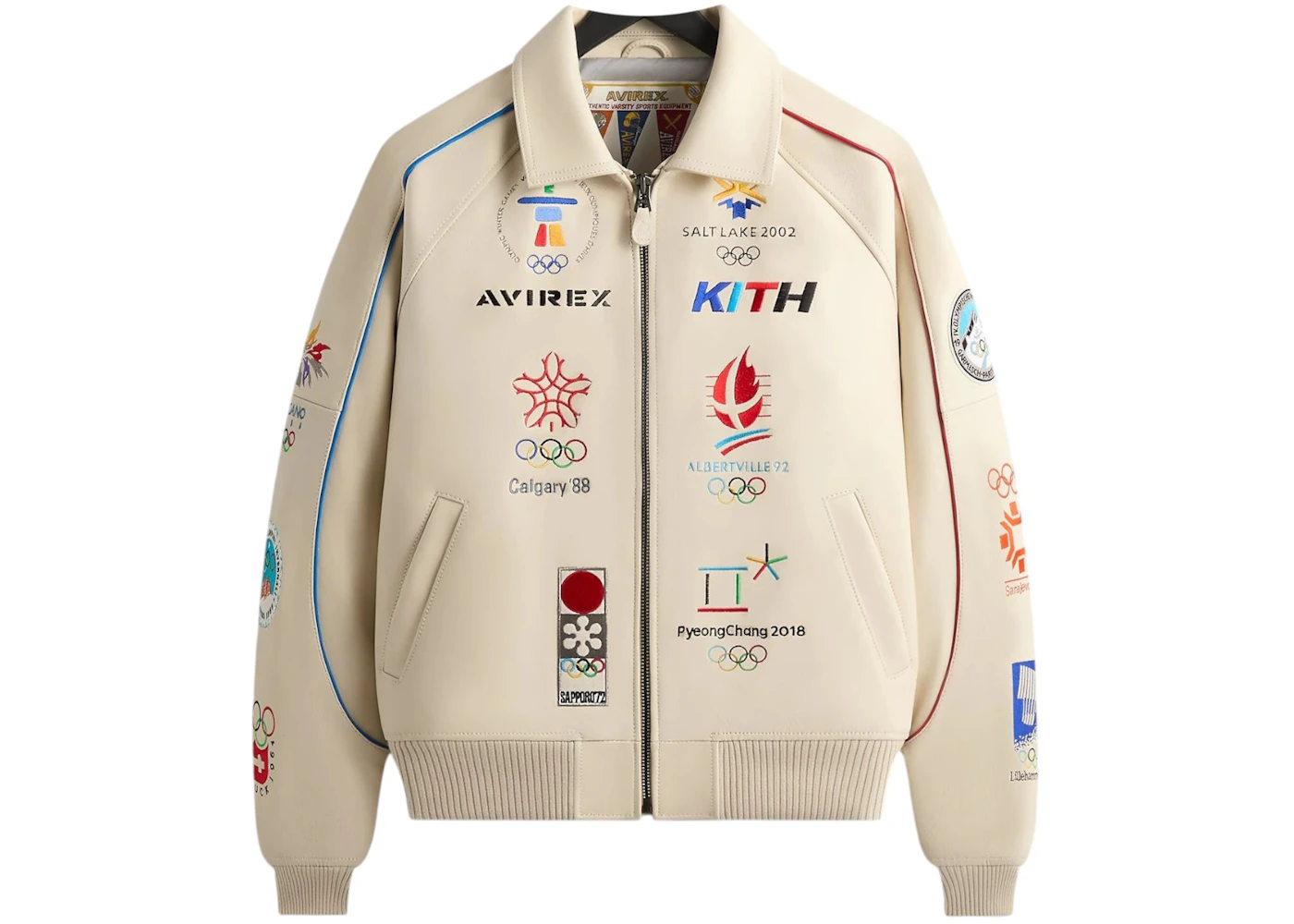 Kith AVIREX Olympics Heritage Leather Bomber Jacket Tofu