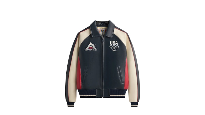Kith AVIREX Team USA Leather Bomber Jacket Navy Men's - SS26 - US