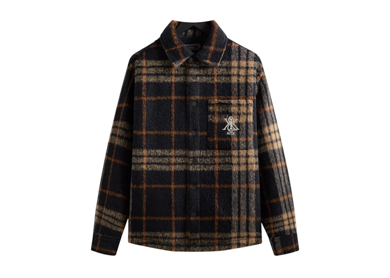 Pre-owned Kith Men's Brushed Plaid Sheridan Shirt Jacket In Nocturnal In Black