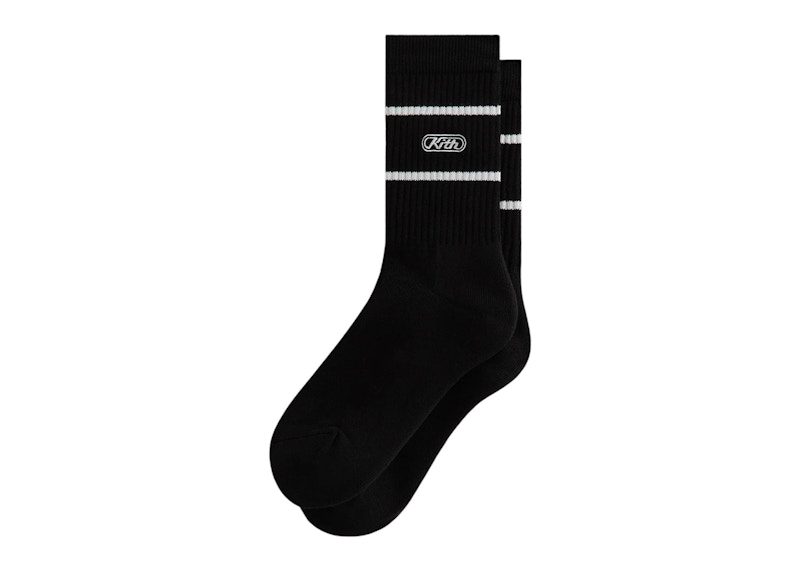 Kith Embroidered Logo Striped Crew Sock Black