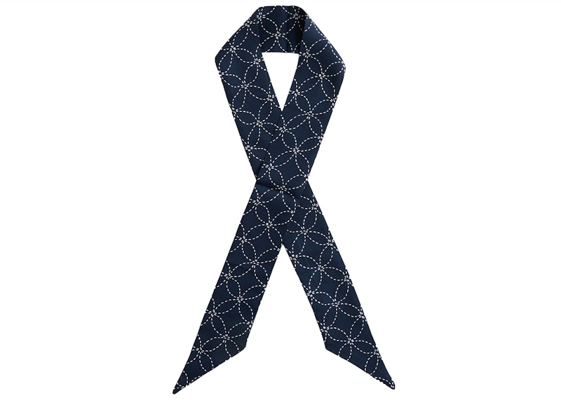 Pre-owned Kith Geometric Stitch Silk Tie Scarf In Nocturnal In Black