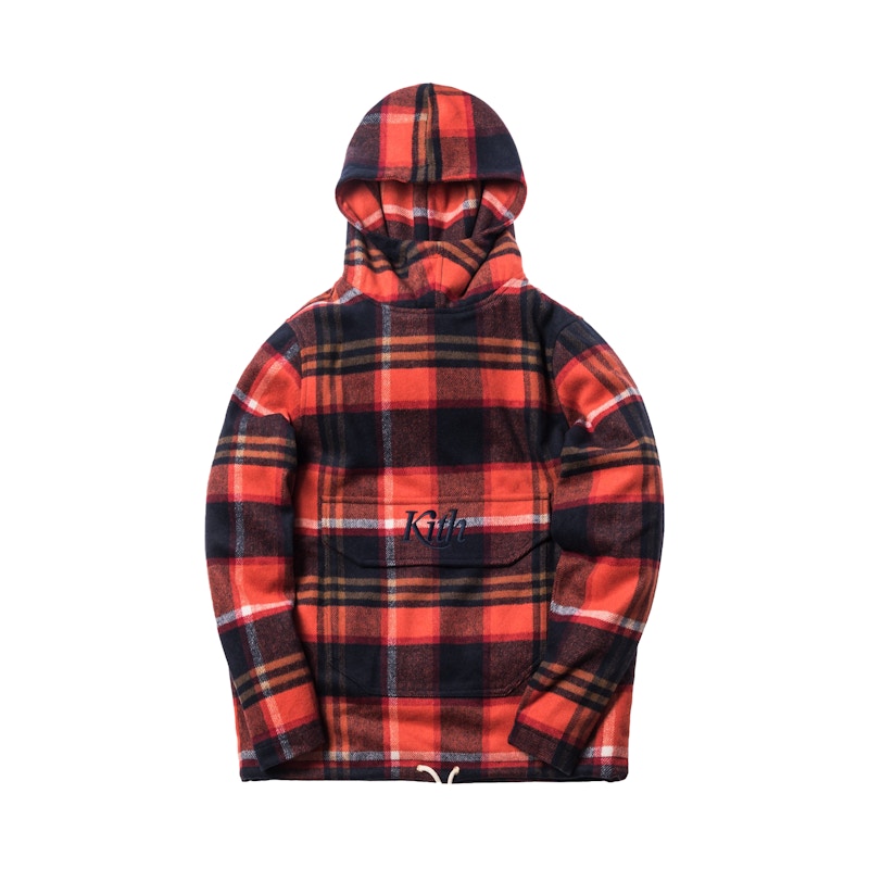 Kith Harrison Plaid Flannel Hooded Pullover Orange/Navy メンズ