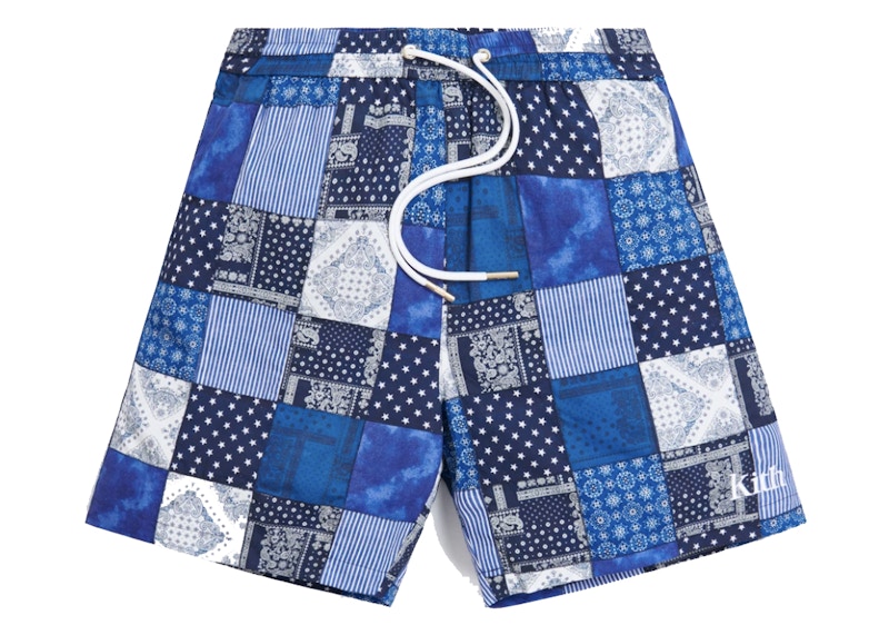 Pre-owned Kith Men's Indigo Patchwork Hardaway Shortin Navy Blue