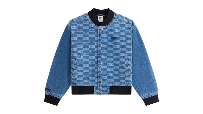 Nike KITH コラボ ジャケット Lサイズ Kith Kids x Nike Denim Laser Etched Varsity Jacket Mystic Navy