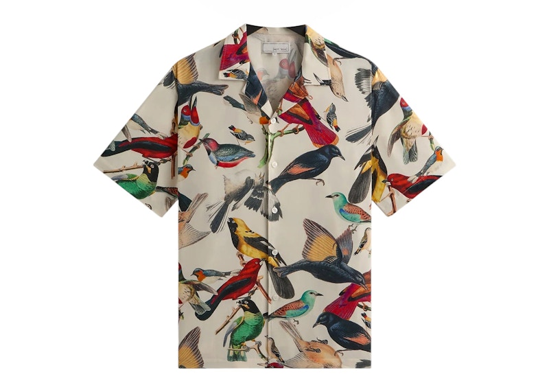 Pre-owned Kith Men's Kin Tropical Bird Camp Collar Shirt In Sandrift