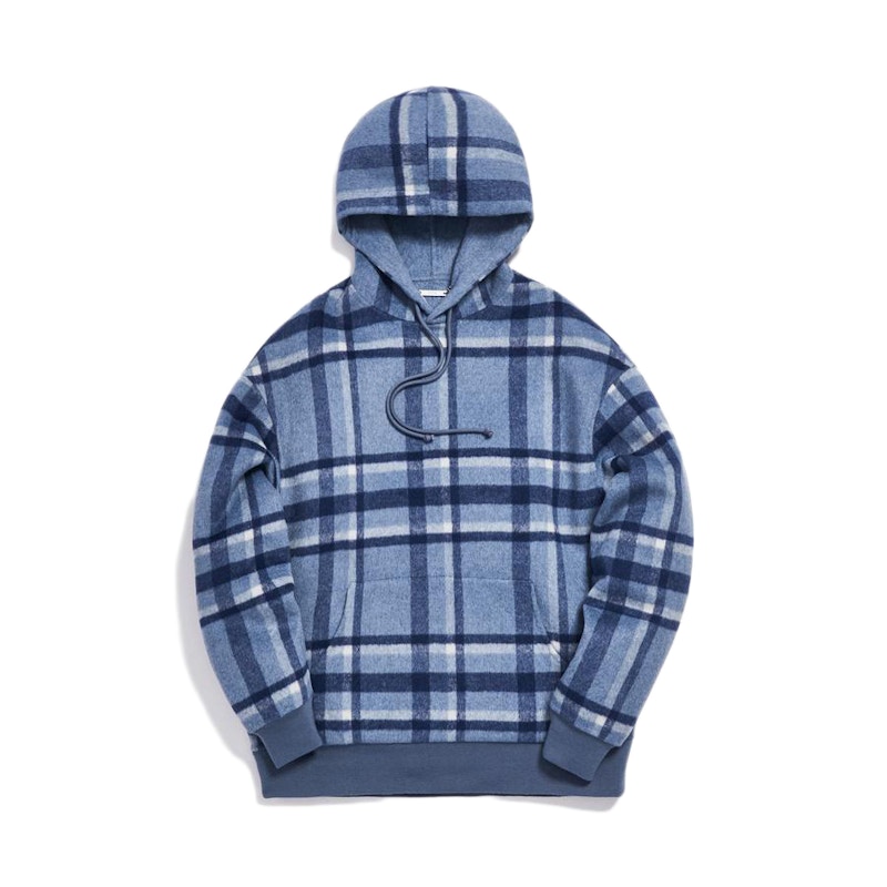 Kith Large Wool Check Hoodie Light Blue