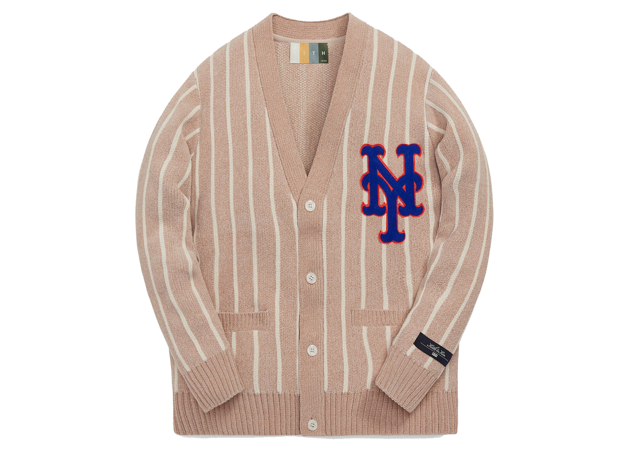 Pre-owned Mlb For New York Mets Chenille Cardigan Oatmeal