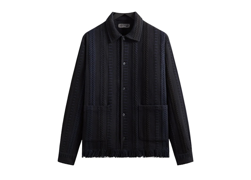 Pre-owned Kith Men's  Mixed Stripe Tweed Boxy Collared Overshirt In Nocturnal In Black