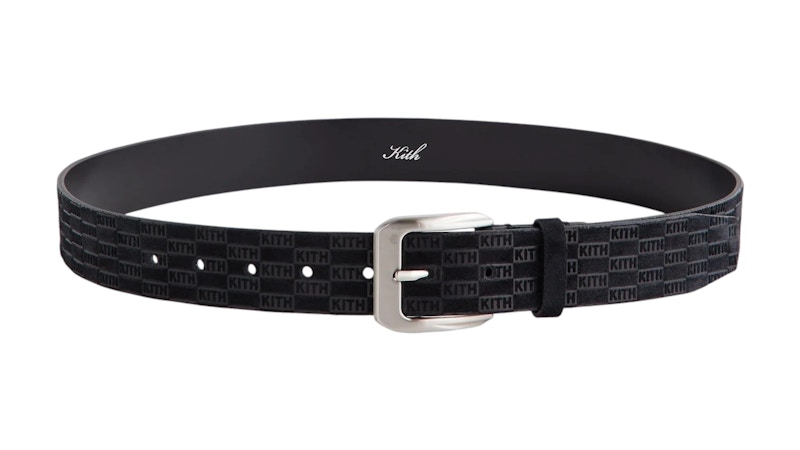 Pre-owned Kith Men's Monogram Suede Leather Belt In Black