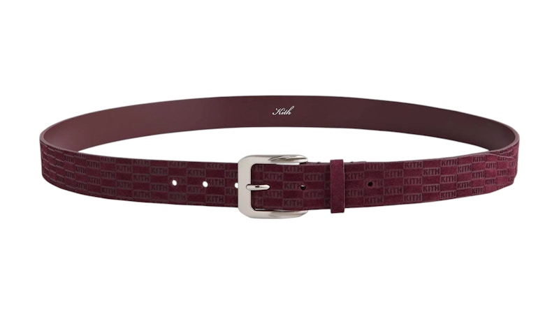 Pre-owned Kith Men's  Monogram Suede Leather Belt In Magma In Red