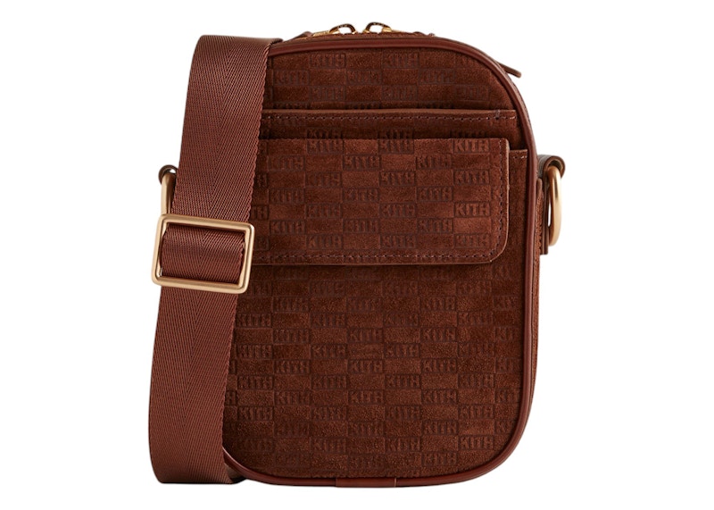 Kith Monogram Suede Utility Pouch Crossbody Walnut