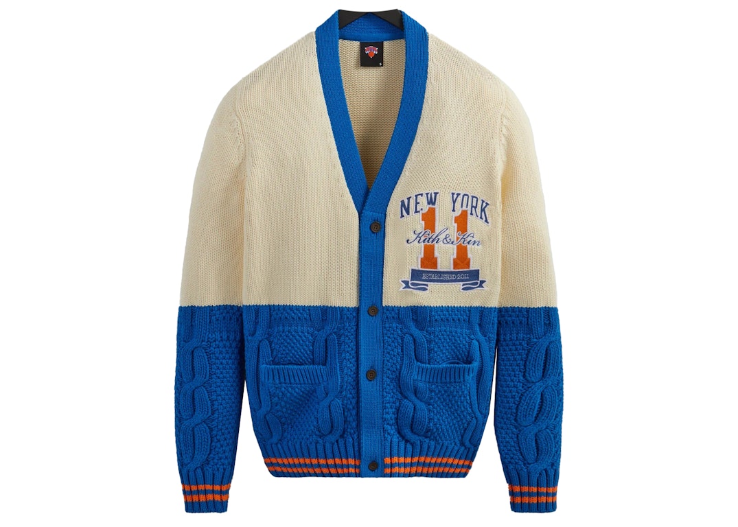 Pre-owned Kith New York Knicks Combo Stitch Cardigan Sandrift
