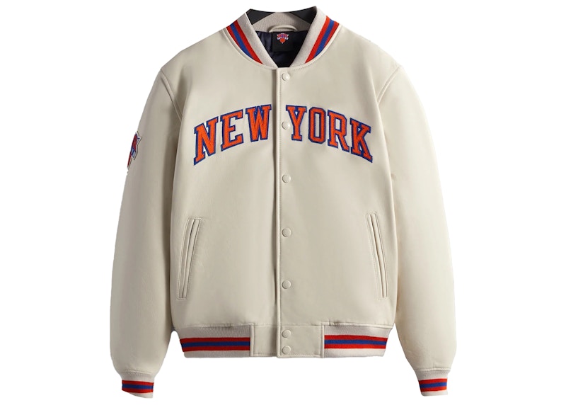 Kith New York Knicks Leather Varsity Jacket Sandrift Men's - FW22 - US