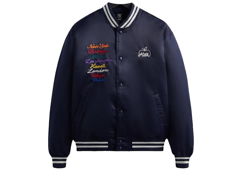 Kith New York Knicks Pinstripe Satin Bomber Jacket Nocturnal Men's