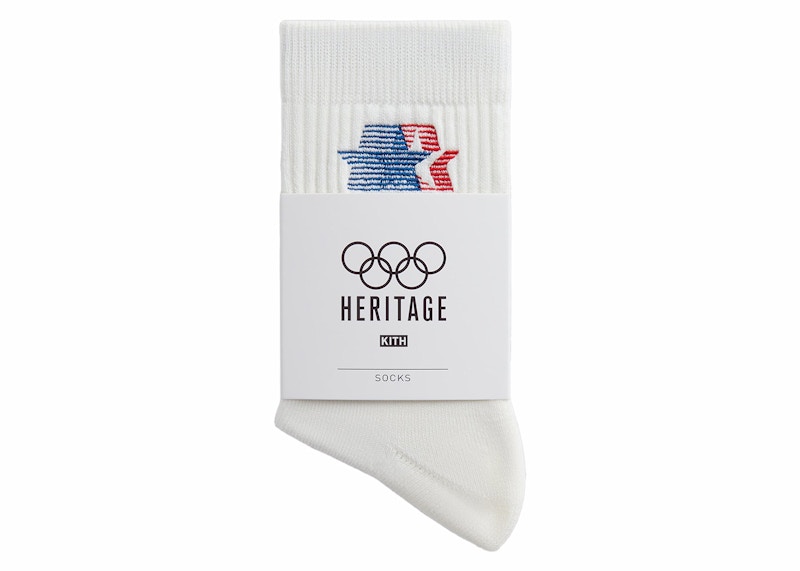 Pre-owned Kith Olympics Heritage Los Angeles Mid Crew Sock In Silk In Silver