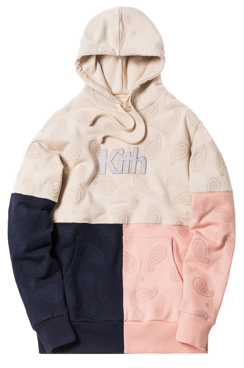 Kith Paisley Tri-Block Hoodie Ivory/Navy/Coral Men's - SS18 - US