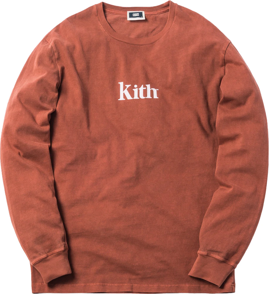 Kith Pigment Dyed Serif Logo L/S Tee Baked Clay 男士- FW18 - TW