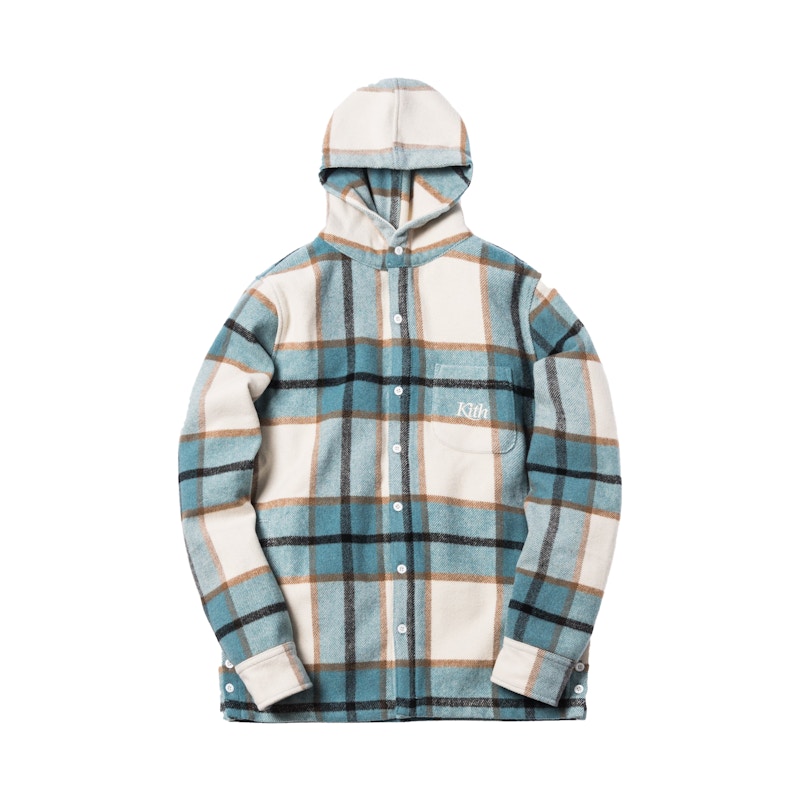 Kith Plaid Hooded Ginza Shirt Light Blue Plaid Men's - FW18 - GB