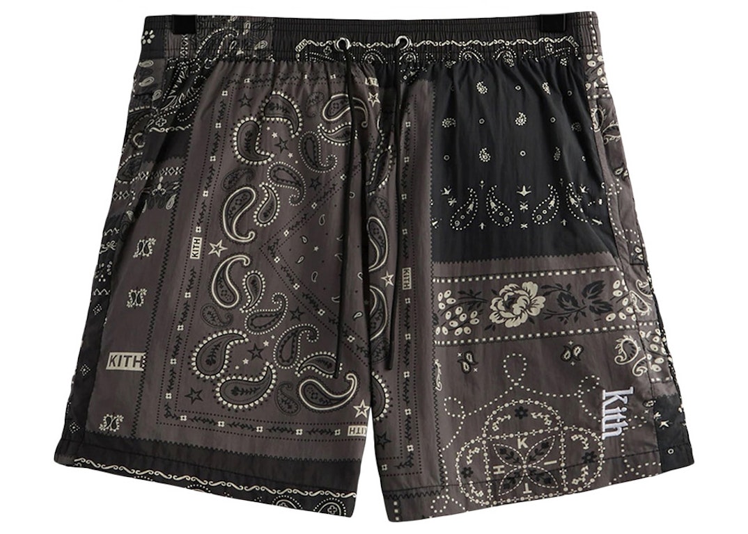Pre-owned Kith Printed Active Deconstructed Bandana Swim Short Black
