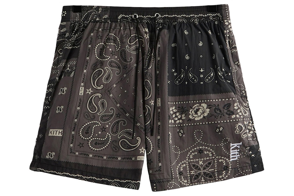 Pre-owned Kith Printed Active Deconstructed Bandana Swim Short Black