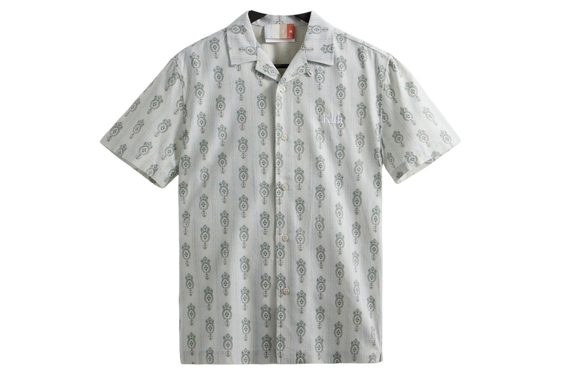 Pre-owned Kith Printed Thompson Stiped Ornament Camp Collar Shirt Atlas