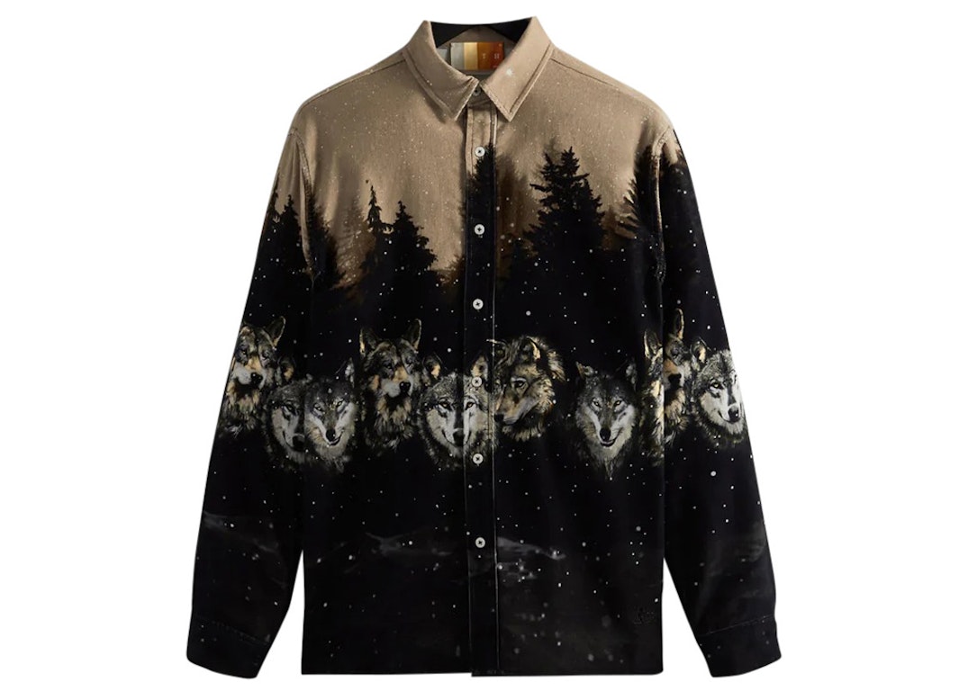 Pre-owned Kith Printed Wolves Cord Ludlow Shirt Black