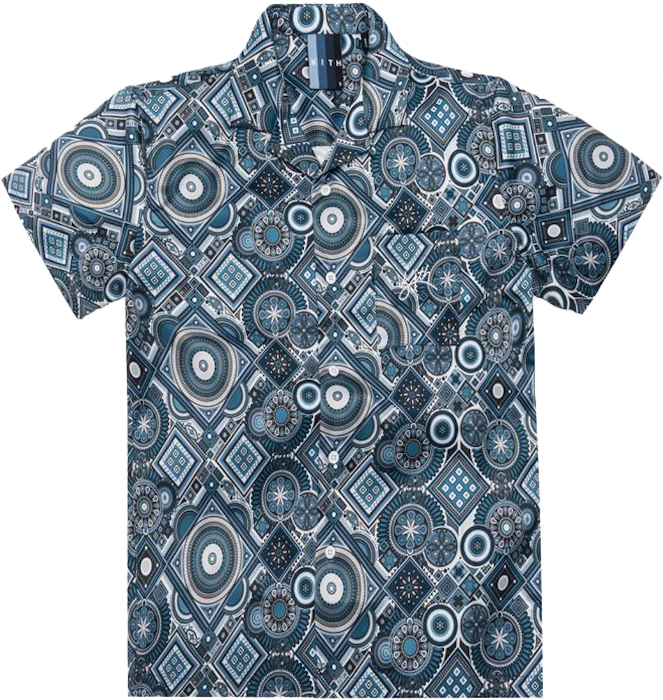 Kith Satin Geometric Tile Print Camp Shirt Shark Men's - SS19 - US