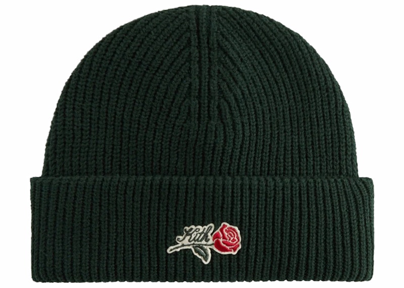 Pre-owned Kith Script Rose Felt Embroidery Cotton Beanie In Stadium In Gray