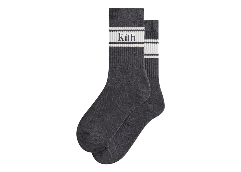 Kith Serif Jacquard Striped Crew Socks Charcoal Heather メンズ - FW24 - JP