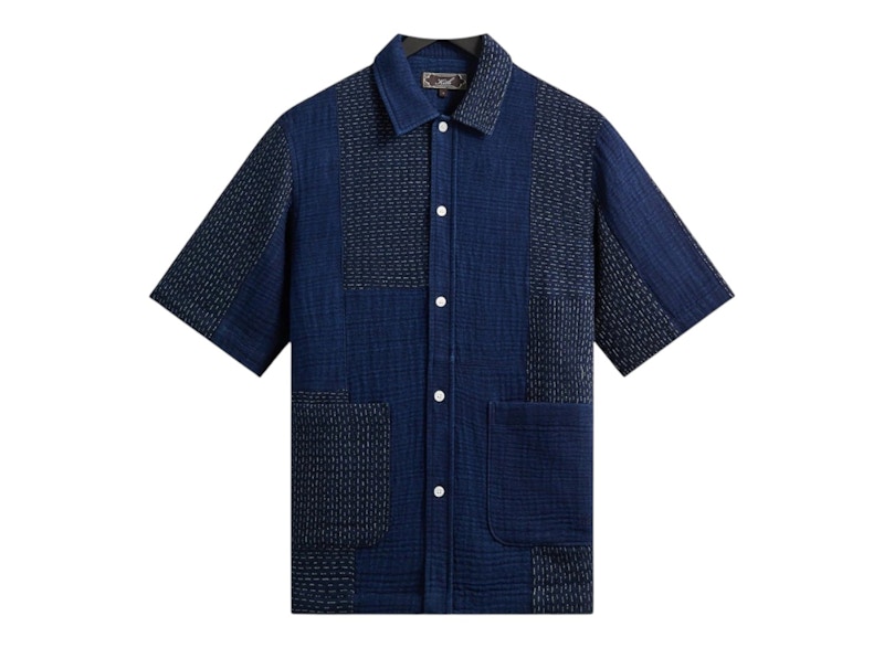 Kith Stitched Patchwork Boxy Collared Overshirt Mid Indigo