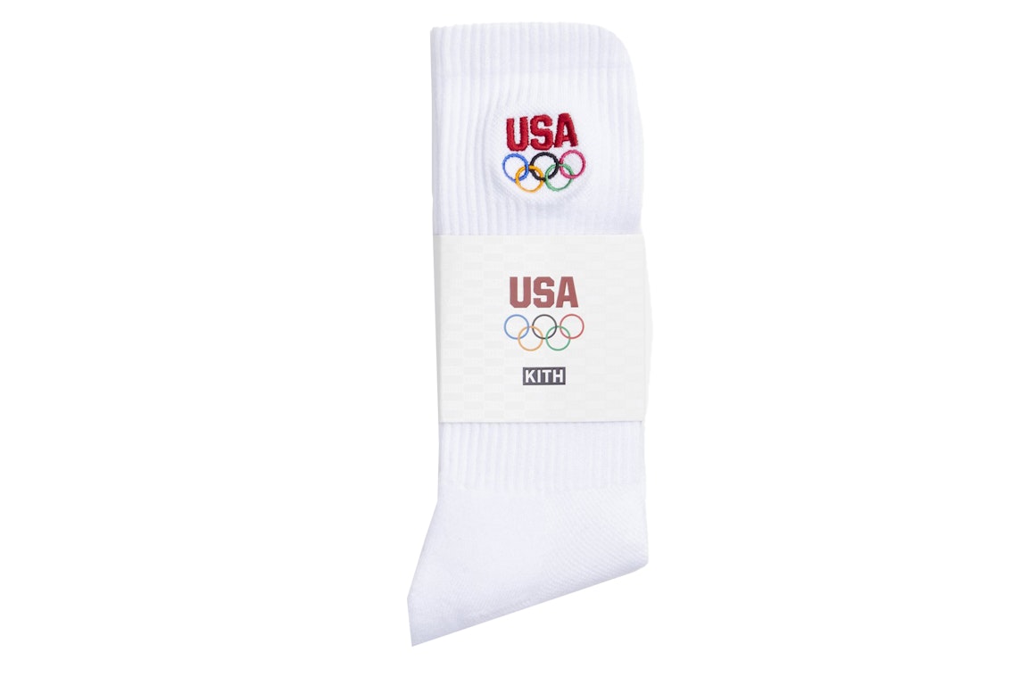 Pre-owned Kith For Team Usa 5 Rings Socks White