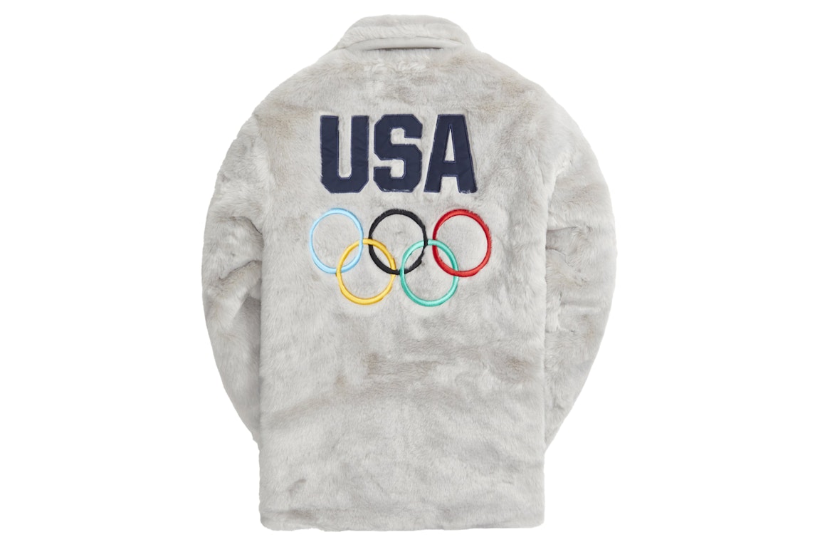 Pre-owned Kith For Team Usa Faux Fur Coaches Jacket Concrete