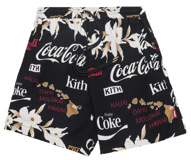 Kith x Coca-Cola Surf Board Print Hardaway Shorts Black Floral Men's - SS19  - US