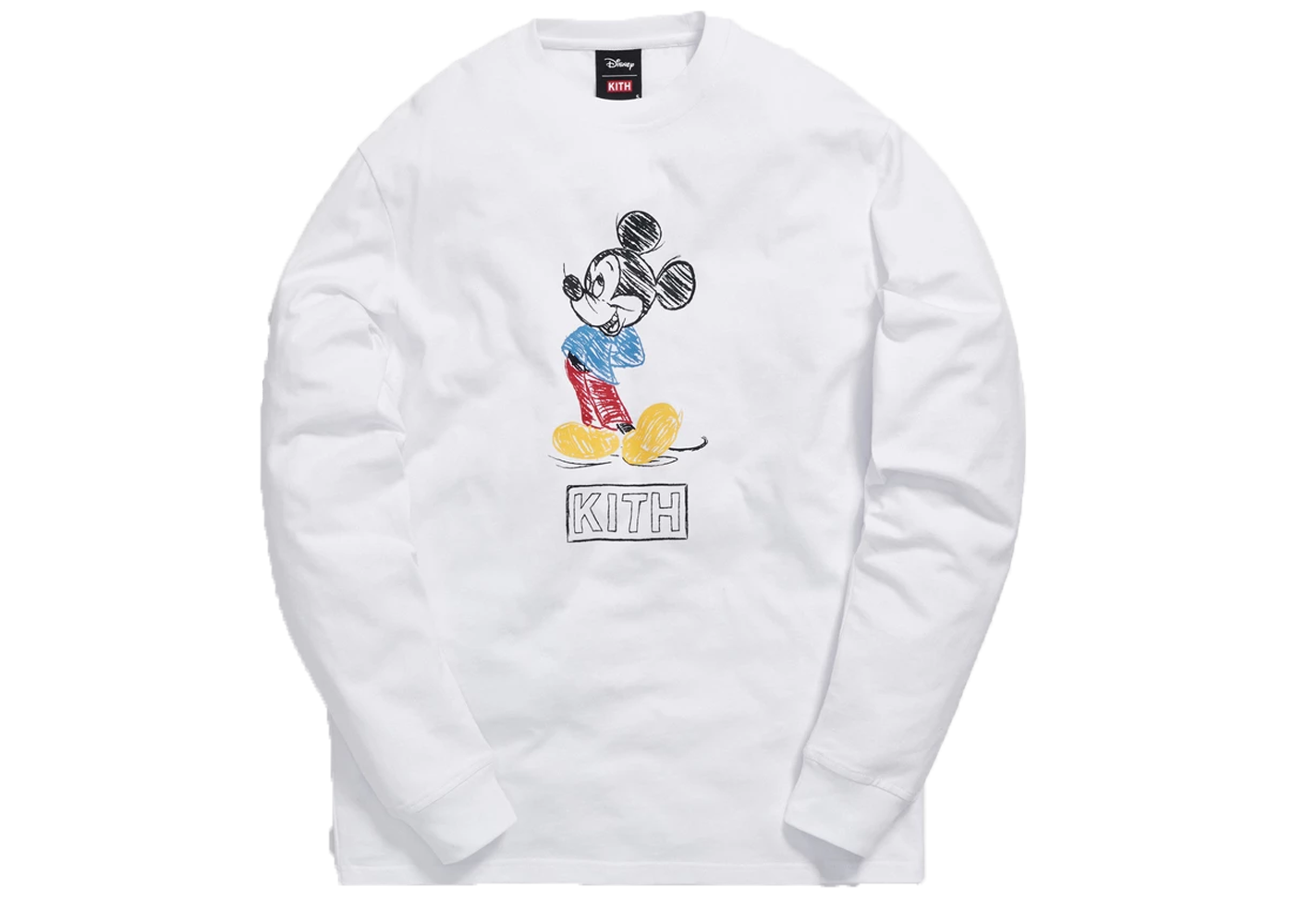 Kith x Disney 70s Pencil Mickey L/S Tee White Men's - FW19 - US