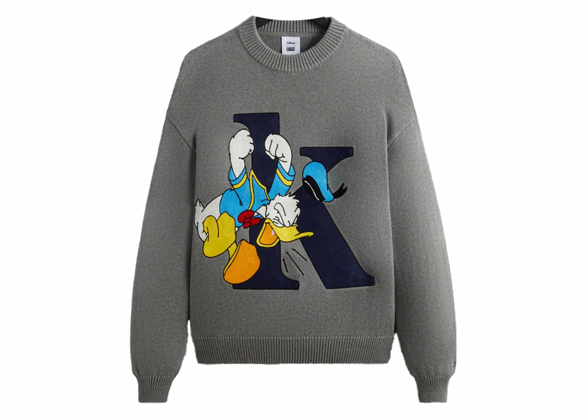 Kith x Disney Mickey & Friends Donald K Crewneck Sweater Medium Heather Grey