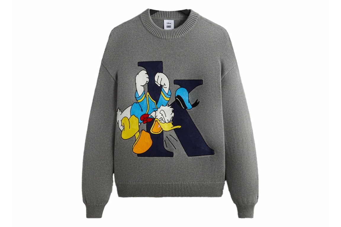 Pre-owned Kith X Disney Mickey & Friends Donald K Crewneck Sweater Medium Heather Grey