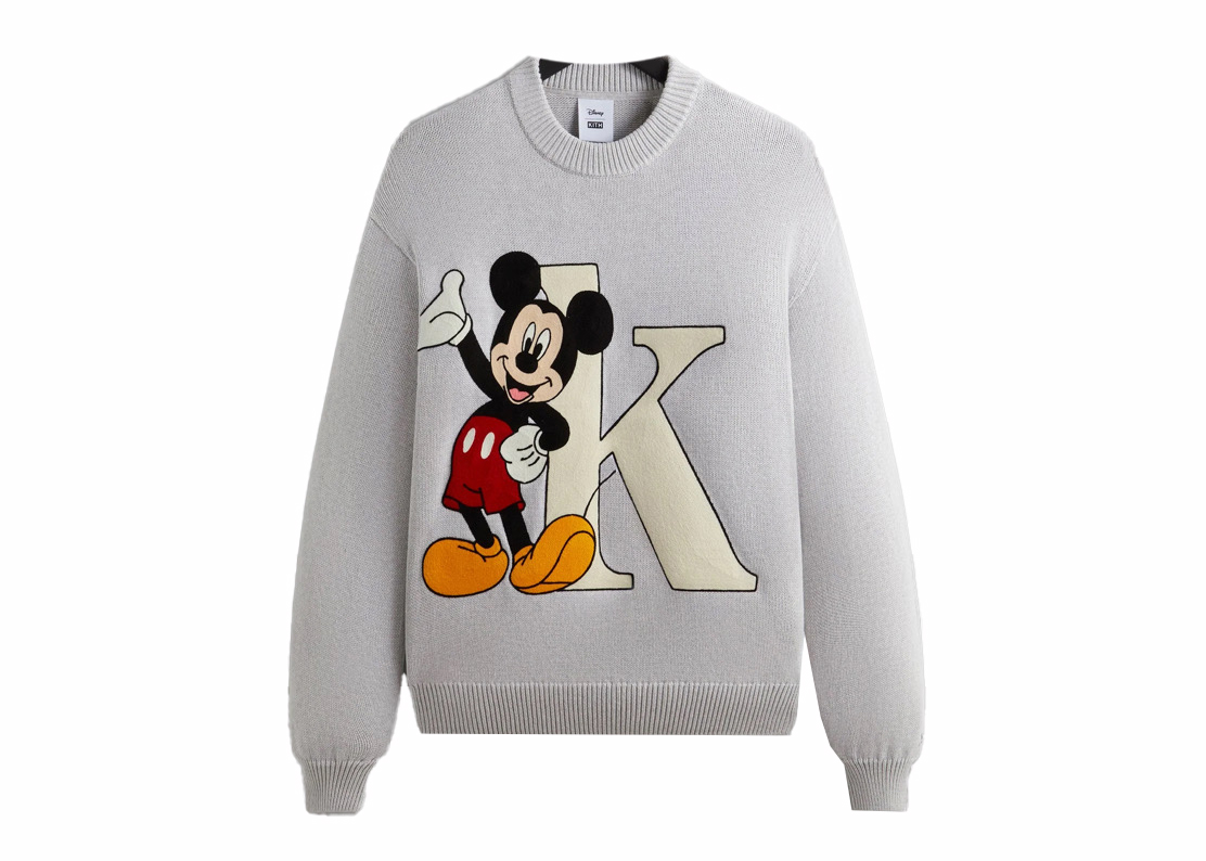 Kith x Disney Mickey & Friends Mickey K Crewneck Sweater Light Heather Grey
