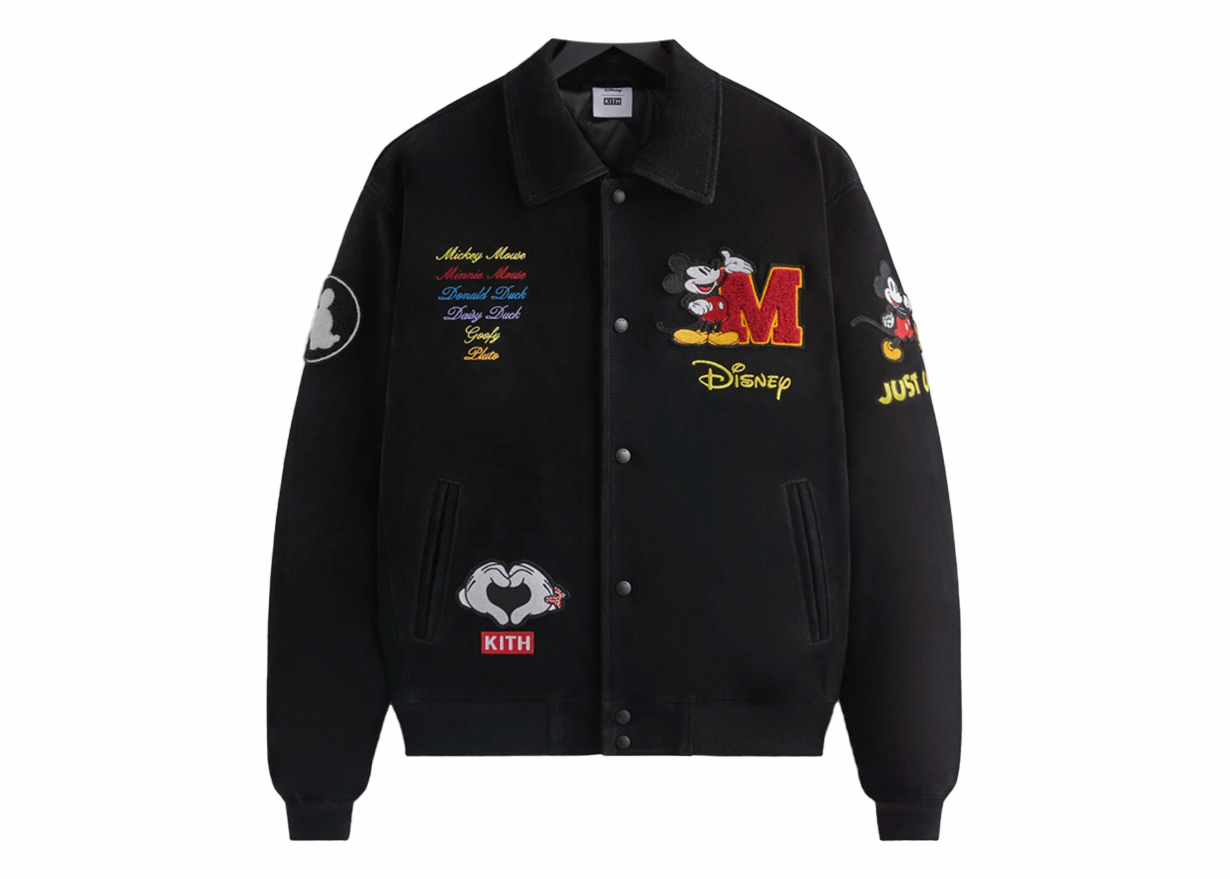 Kith x Disney Mickey & Friends Wildleder College-Jacke Schwarz PH