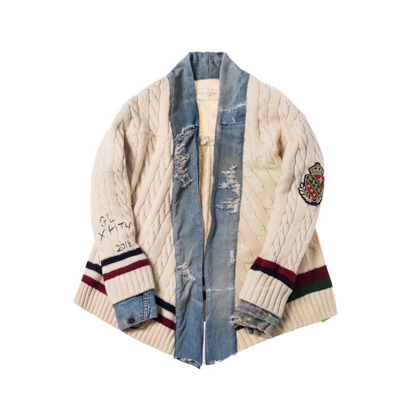 Kith x Greg Lauren Cable Knit Tennis Sweater Kimono Cream Herren