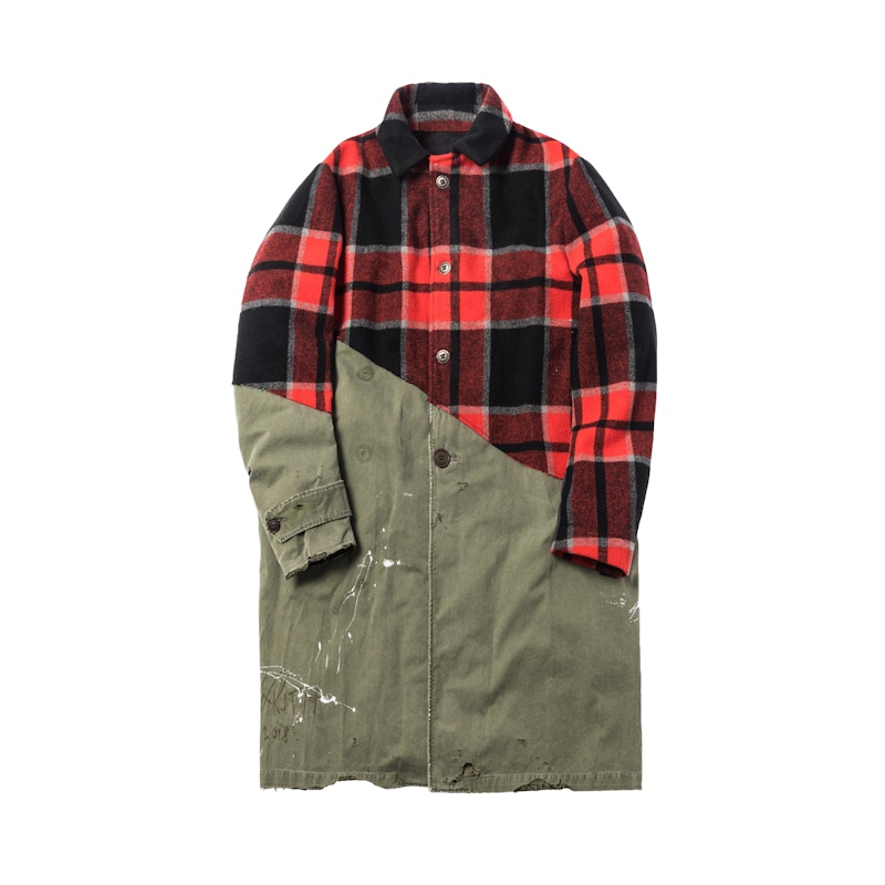 Kith x Greg Lauren Plaid Military Trench Artist Coat Red Black Olive Men s FW18 US