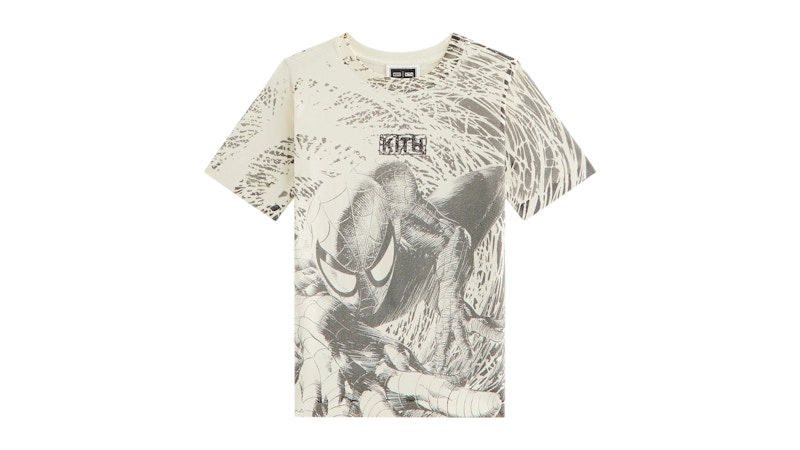 KITH Pre-owned X Marvel Kids Spiderman Allover Printed Vintage Tee Shirt In Sandrift