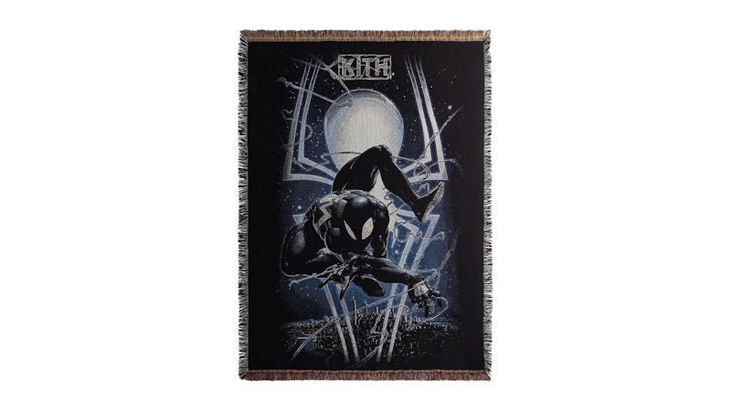 Pre-owned Kith X Marvel Spiderman Tapestry Blanket In Black