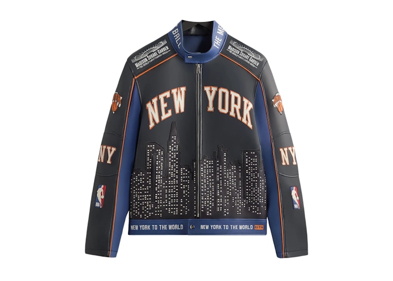 Pre-owned Kith Men's  X New York Knicks Leather Moto Jacket In Nocturnal In Black