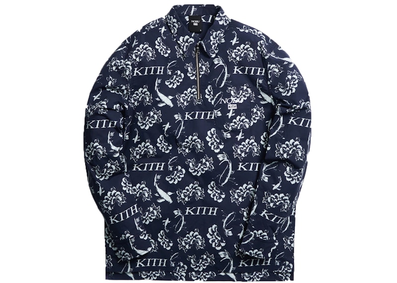Pre-owned Kith Men's  X Nobu Quarterzip Buttonup In Navy Blue
