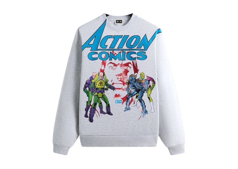 Pre-owned Kith Men's X Superman Action Comics Nelson Crewneck Sweatshirt In Light Heather Grey