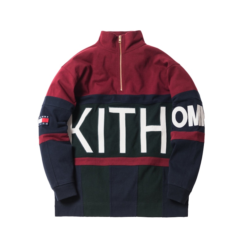 Kith x Tommy Hilfiger Color Block Logo Quarter-Zip Burgundy Men's