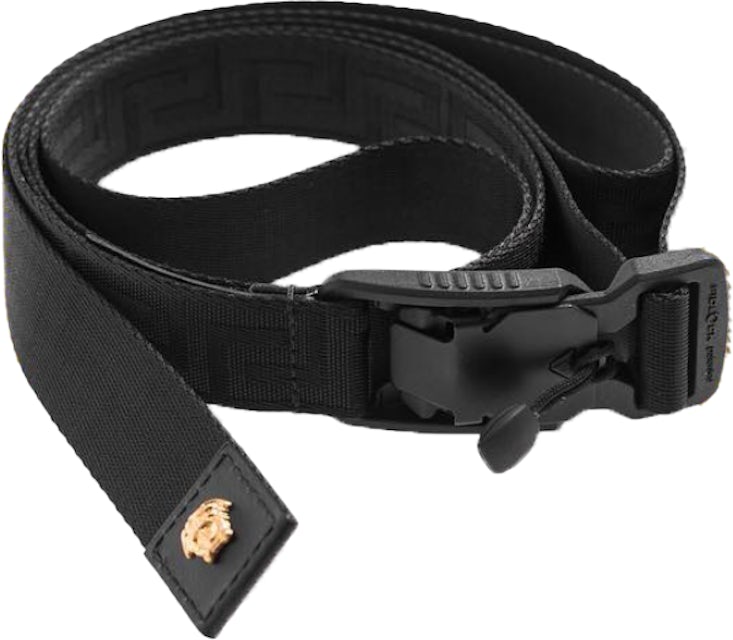 VERSACE BLACK and WHITE REVERSIBLE LEATHER MEN'S BELT with Gold